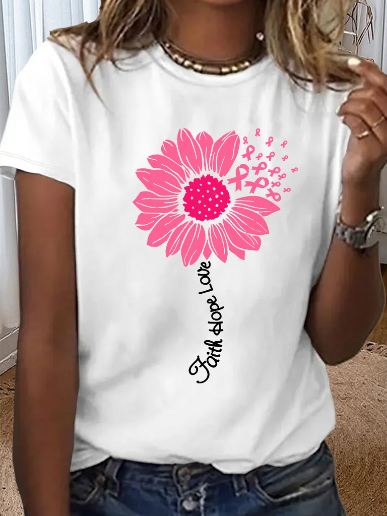 Fashion Short Sleeve Crew Neck Text Letters Loose Regular T-Shirt