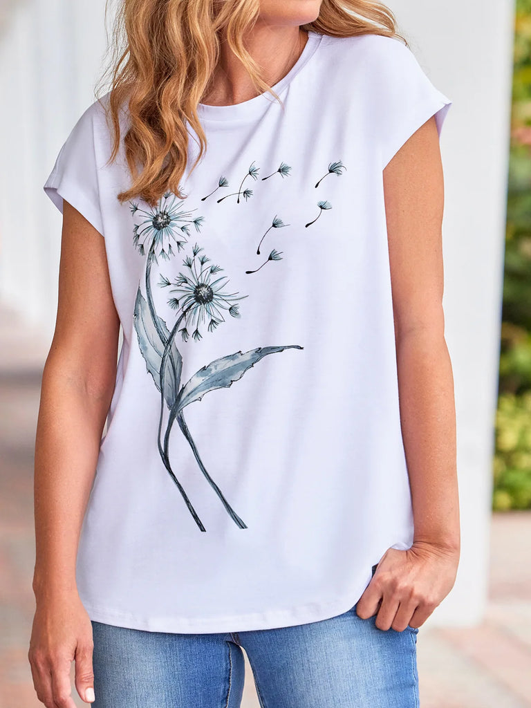 Fashion Short Sleeve Crew Neck Floral Regular T-Shirt