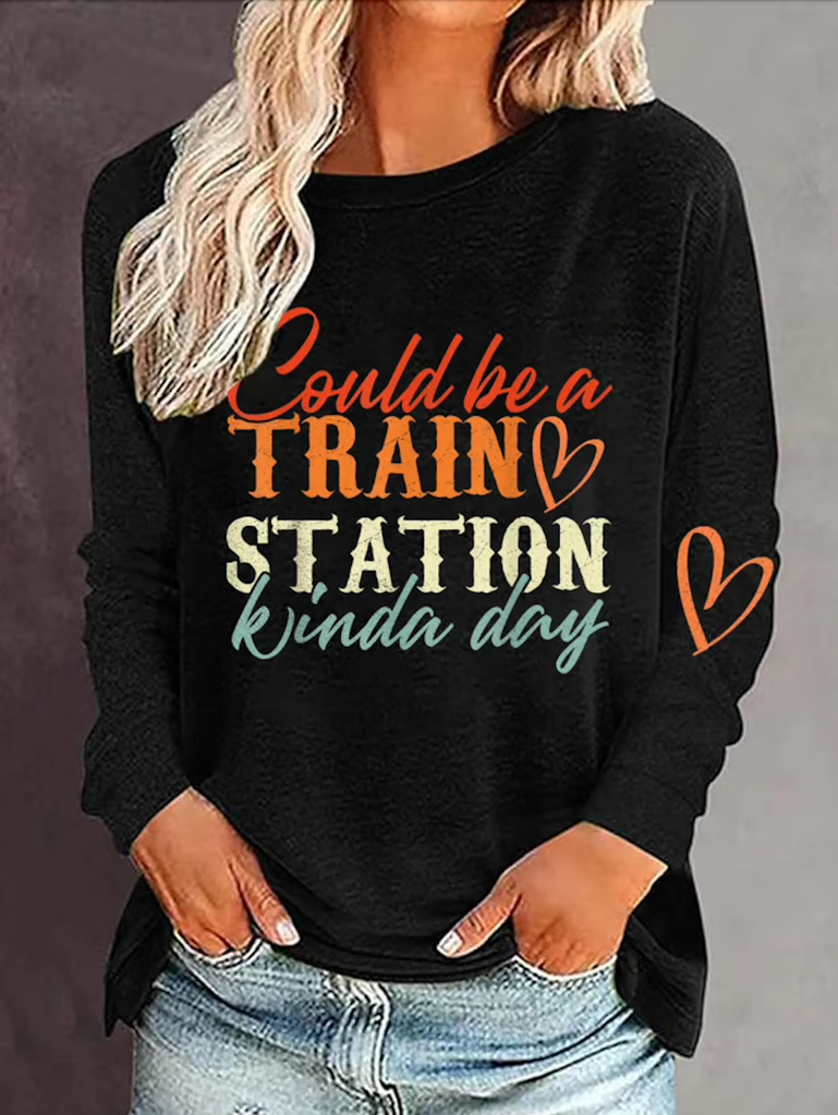 Casual Crew Neck Long Sleeve Text Letters Regular Sweatshirt
