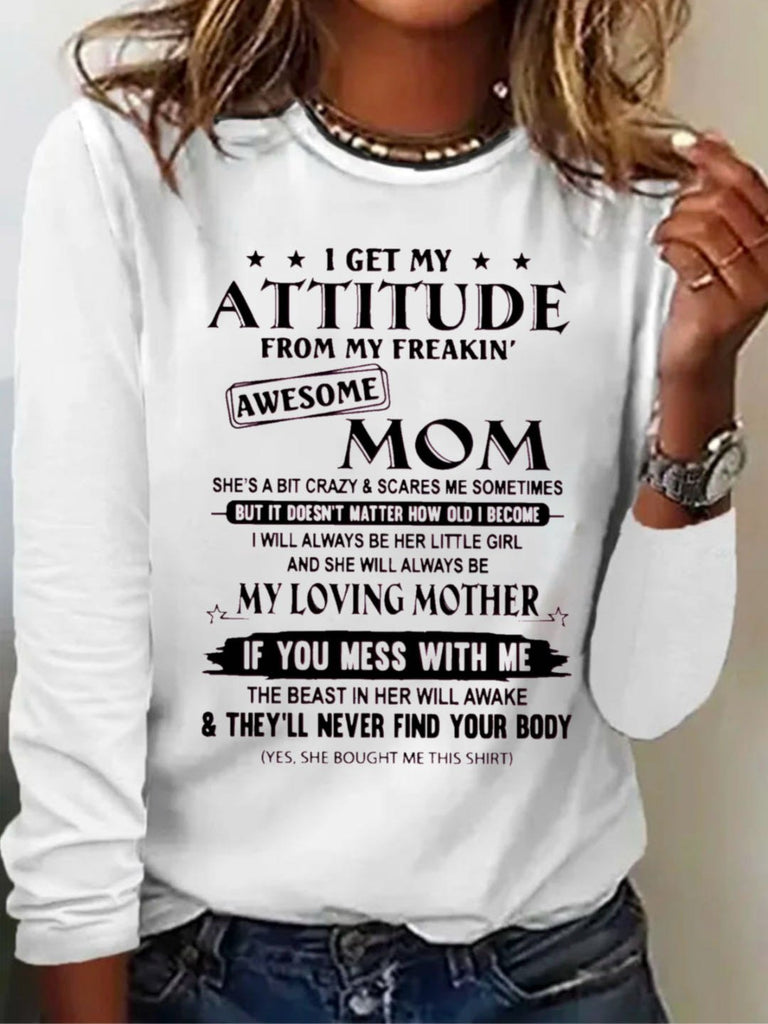 Fashion Crew Neck Long Sleeve Text Letters Loose Regular T-Shirt