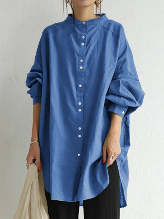 Fashion Long Sleeve Shirt Collar Plain Loose Regular Shirt