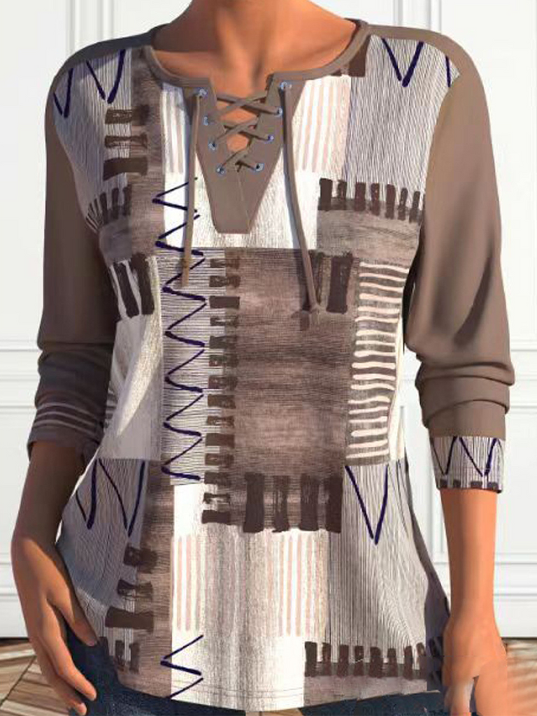 Fashion Long Sleeve Geometric Loose Regular Blouse