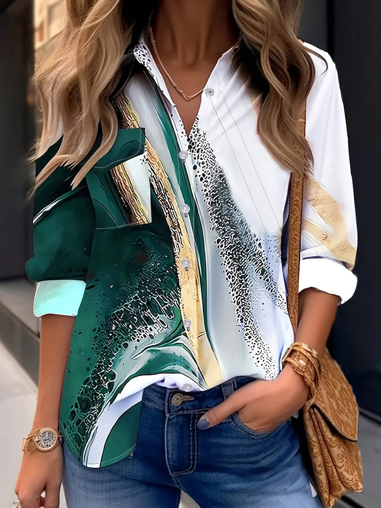 Fashion Long Sleeve Shirt Collar Abstract Loose Regular Shirt