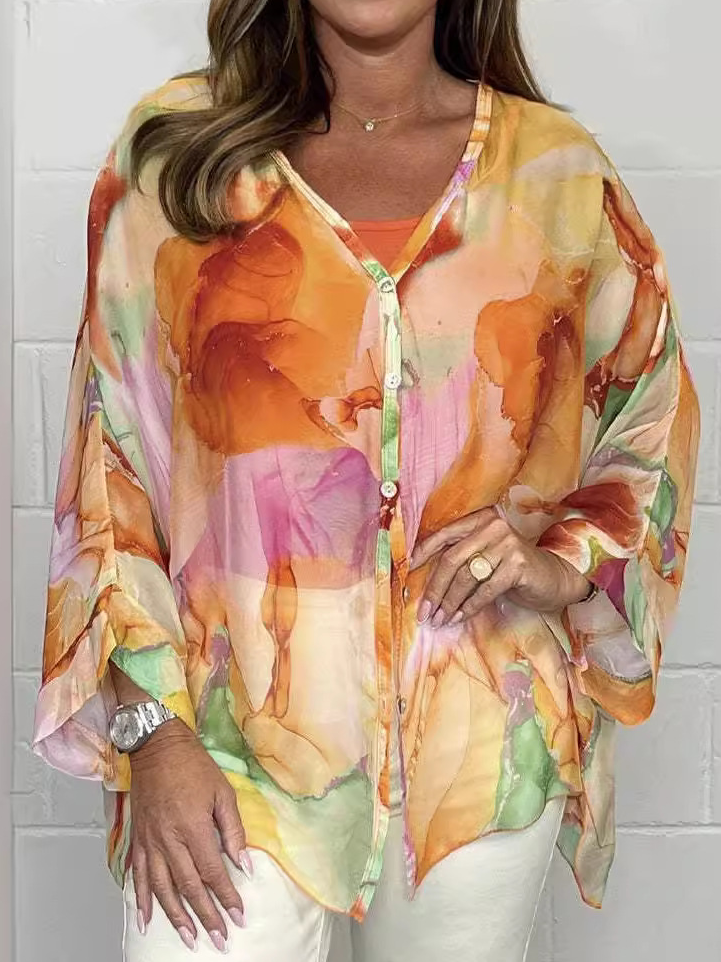 Loose Long Sleeve Shirt Collar Floral Fashion Regular Shirt