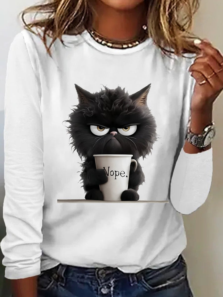 Loose Crew Neck Long Sleeve Animal Fashion Regular T-Shirt