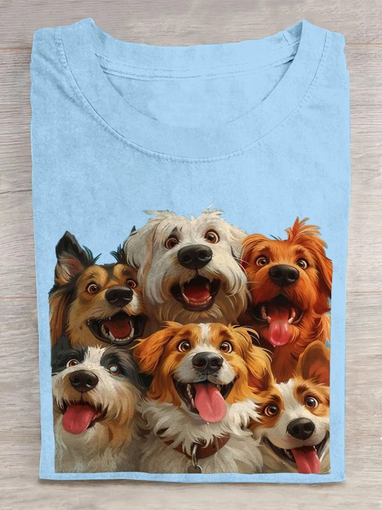 Fashion Short Sleeve Crew Neck Dog Casual Regular T-Shirt