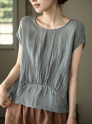 Fashion Short Sleeve Crew Neck Plain Loose Regular Shirt