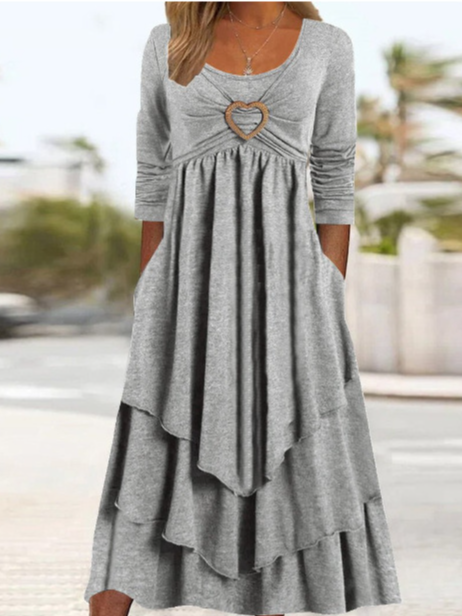 Fashion Crew Neck Long Sleeve Geometric Maxi Dress