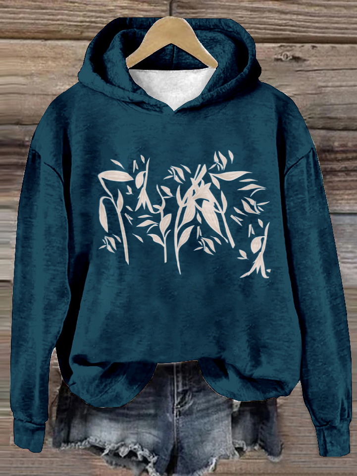 Casual Long Sleeve Hoodie Floral Zipper Fashion Regular Sweatshirt