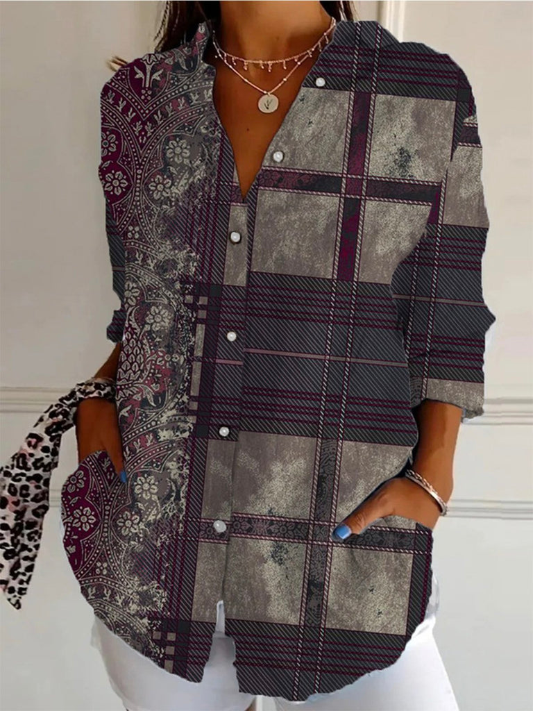 Fashion Long Sleeve Shirt Collar Plaid Loose Regular Shirt