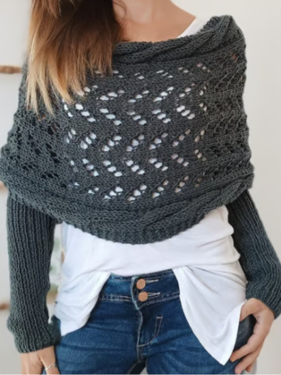 Long Sleeve Off The Shoulder Plain Boho Crop Sweater