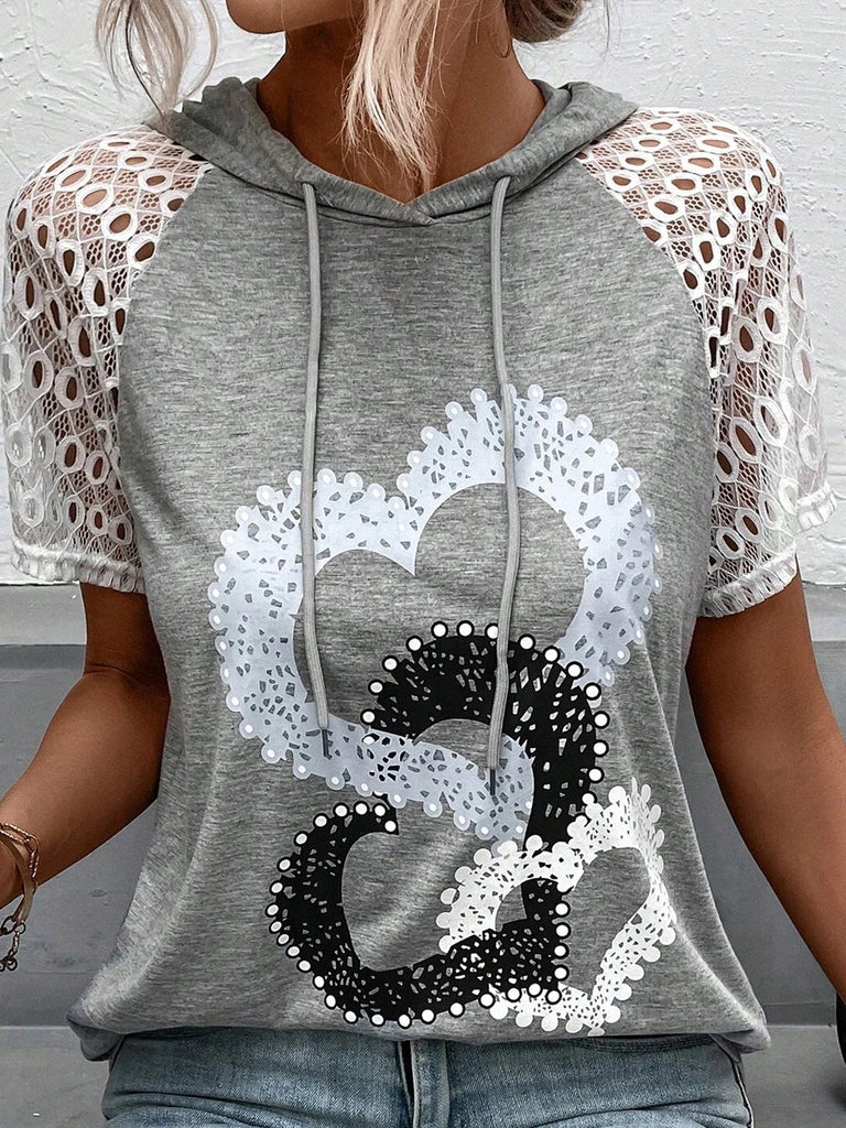 Casual Short Sleeve Hoodie Heart/Cordate Fashion Regular Hoodie