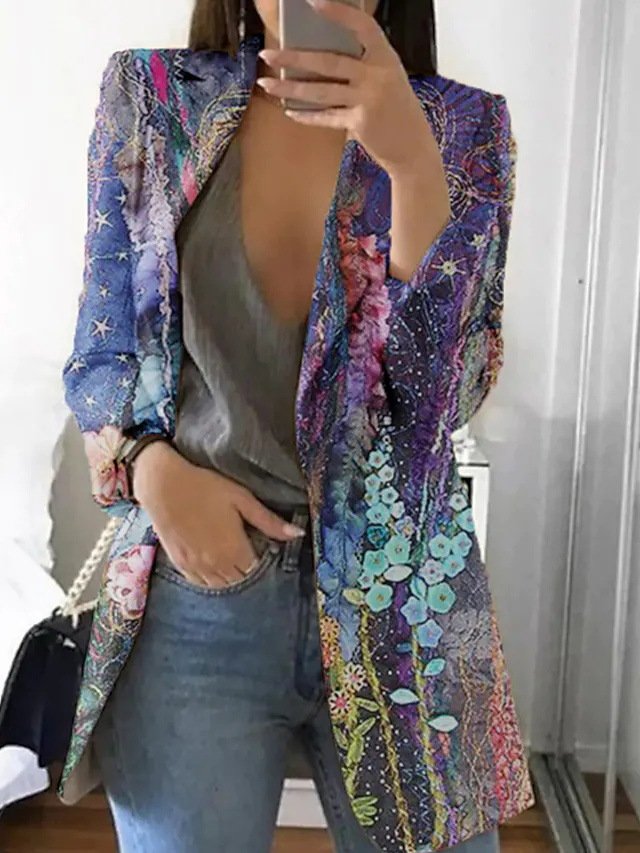 Loose Lapel Collar Long Sleeve Abstract Fashion Regular Blazers