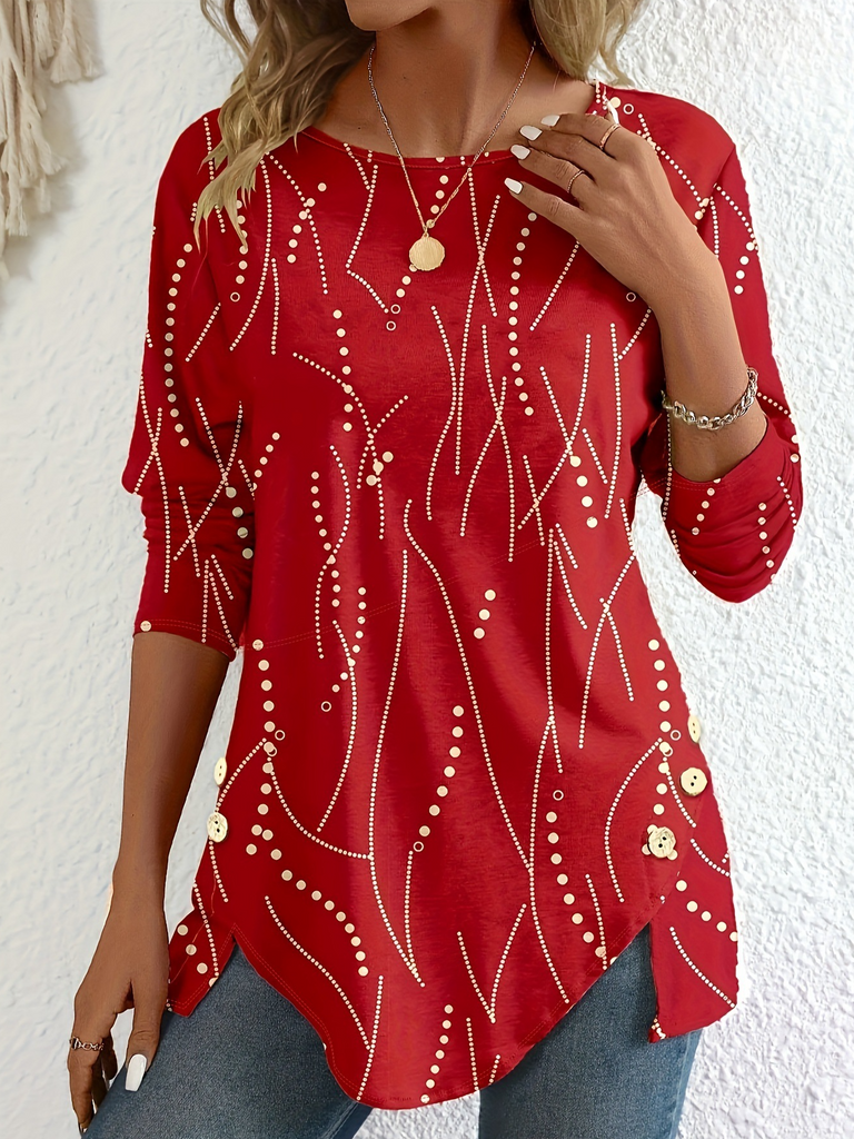 Loose Crew Neck Long Sleeve Abstract Fashion Regular Blouses