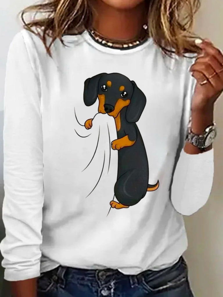 Fashion Crew Neck Long Sleeve Dog Casual Regular T-Shirt