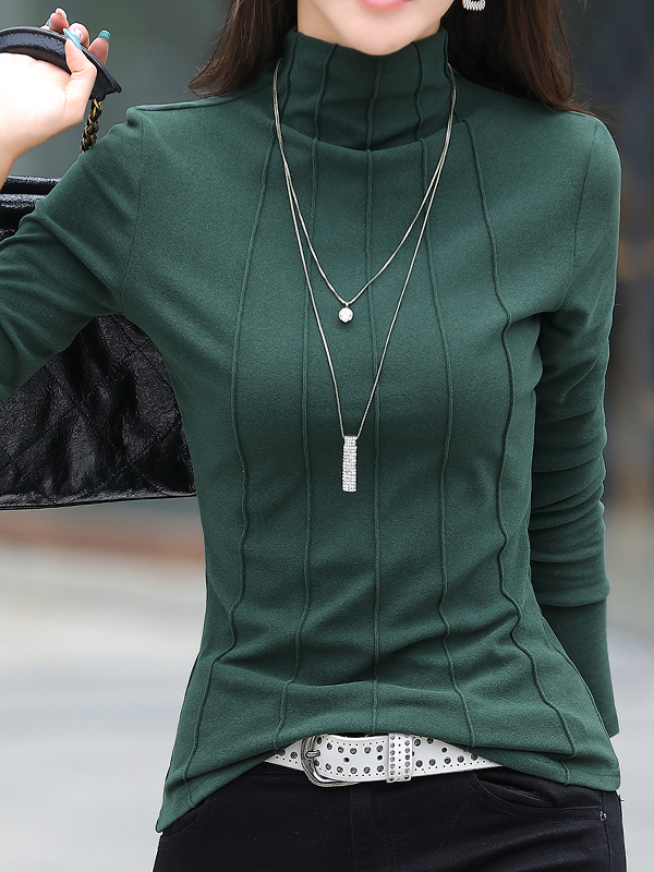 Loose Long Sleeve Turtleneck Plain Fashion Regular Blouse