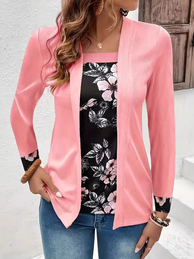 Fashion Long Sleeve Square Neck Floral Loose Regular Blouse