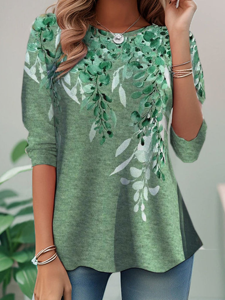 Casual Crew Neck Long Sleeve Floral Fashion Regular T-Shirt
