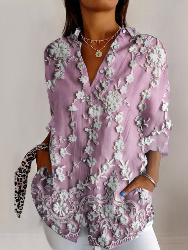 Fashion Long Sleeve Shirt Collar Geometric Regular Shirt