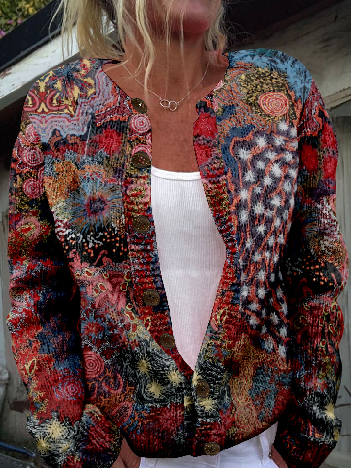 Loose Crew Neck Long Sleeve Floral Fashion Regular Jacket
