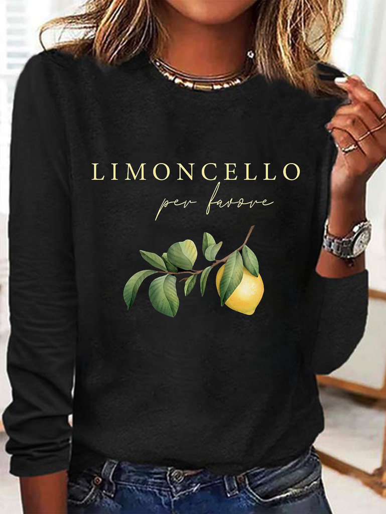 Loose Crew Neck Long Sleeve Text Letters Fashion Regular T-Shirt