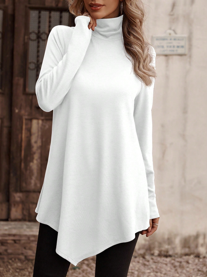 Fashion Long Sleeve Turtleneck Plain Loose Mid-Long T-Shirt