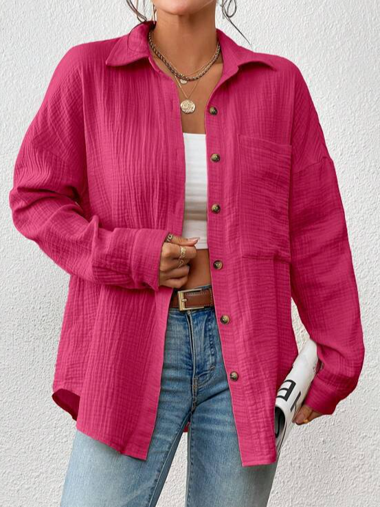 Loose Long Sleeve Shirt Collar Plain Fashion Regular Shirt