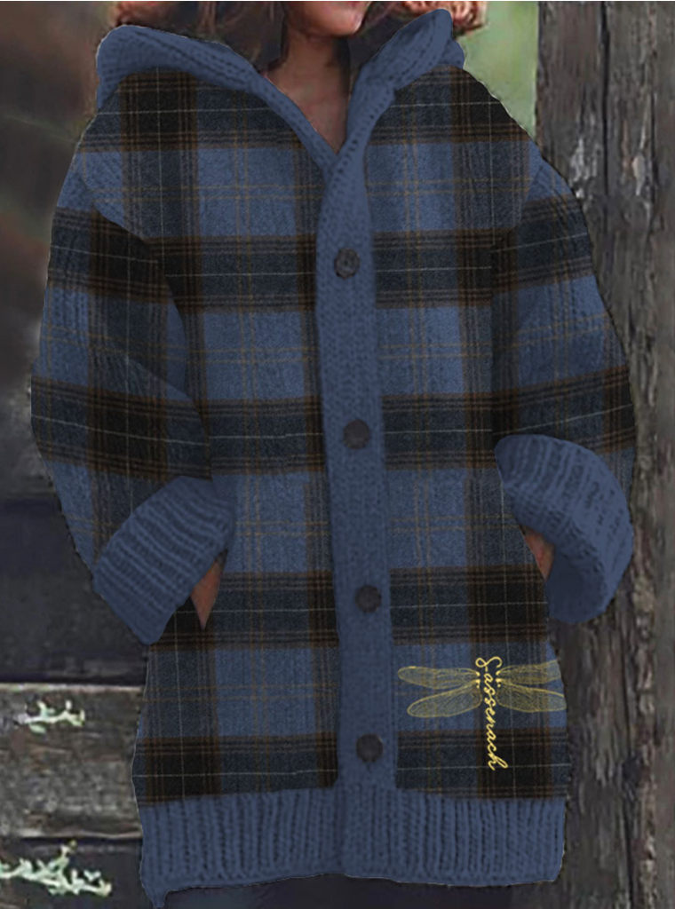 Hoodie Long Sleeve Plaid Fashion Mid-Long Cardigan