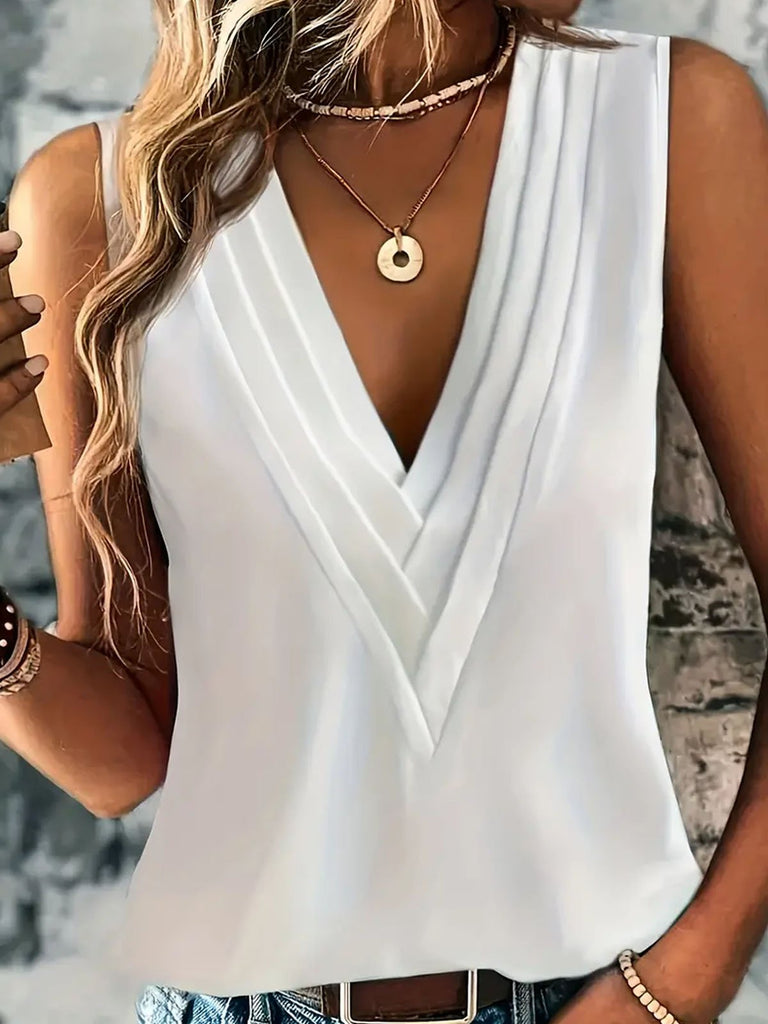 Fashion V Neck Sleeveless Plain Loose Regular Tank Top