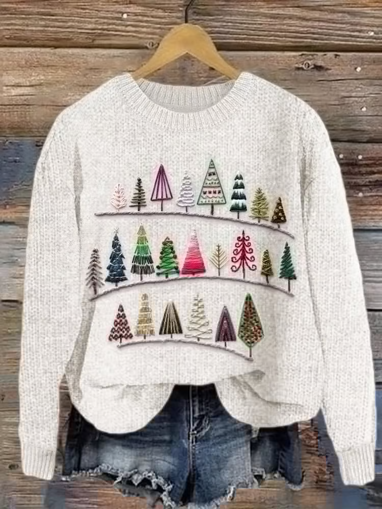 Loose Crew Neck Long Sleeve Christmas Simple Regular Sweater
