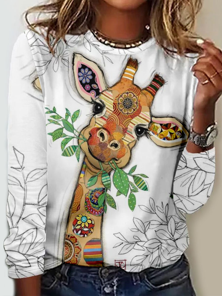 Casual Crew Neck Long Sleeve Ethnic Fashion Regular T-Shirt