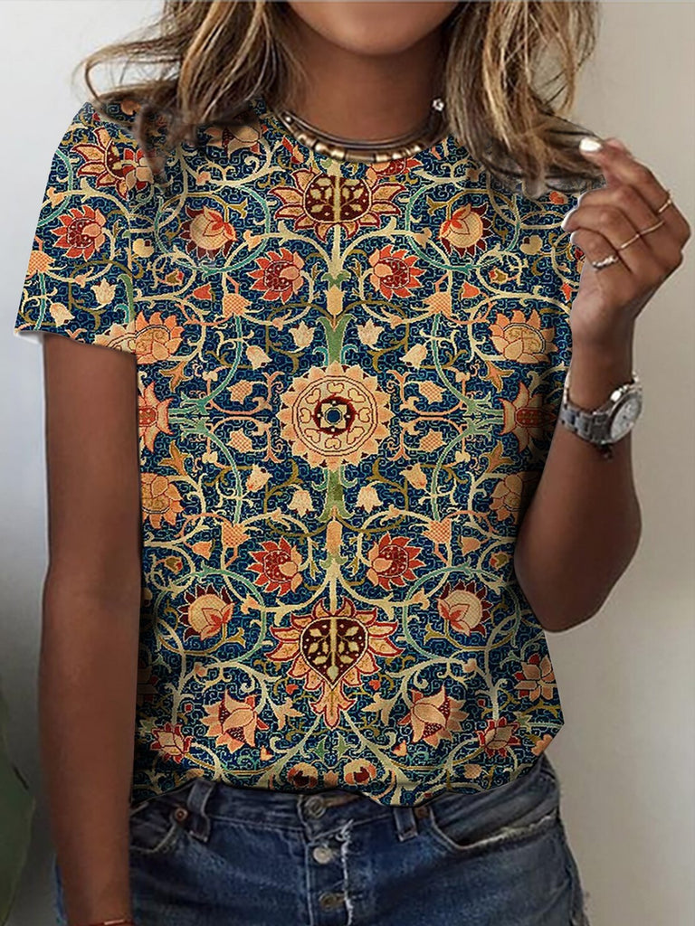 Loose Short Sleeve Crew Neck Ethnic Fashion Regular T-Shirt