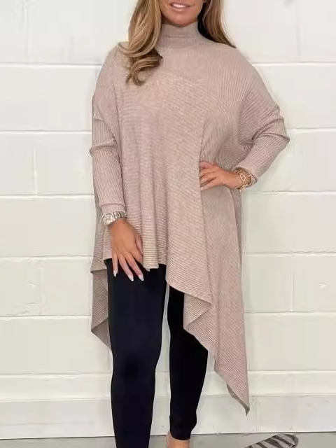 Loose Long Sleeve Turtleneck Plain Fashion Regular Blouse