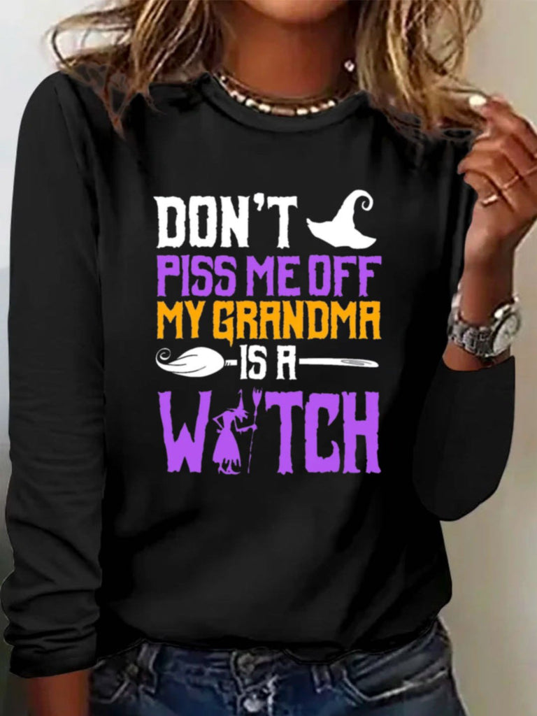 Fashion Crew Neck Long Sleeve Text Letters Loose Regular T-Shirt