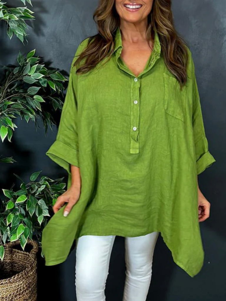 Loose Long Sleeve Shawl Collar Plain Fashion Regular Blouse