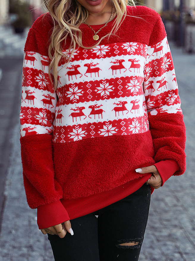 Fashion Crew Neck Long Sleeve Snowflake Casual Regular Sweatshirt