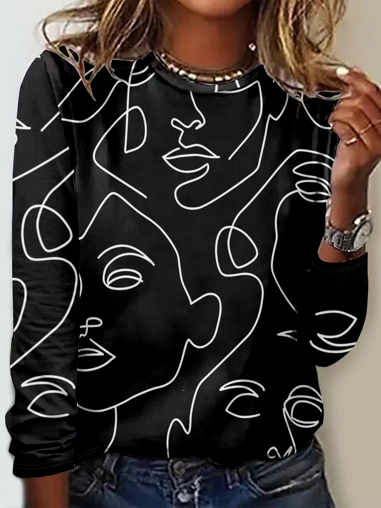 Casual Crew Neck Long Sleeve Ethnic Fashion Regular T-Shirt