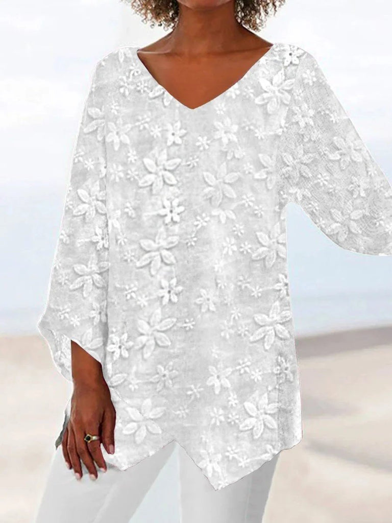 Loose V Neck Long Sleeve Floral Pattern Fashion Regular Blouse