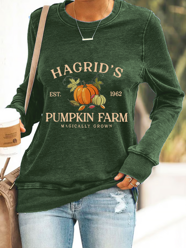 Fashion Crew Neck Long Sleeve Pumpkin Pattern Casual Regular Sweatshirt