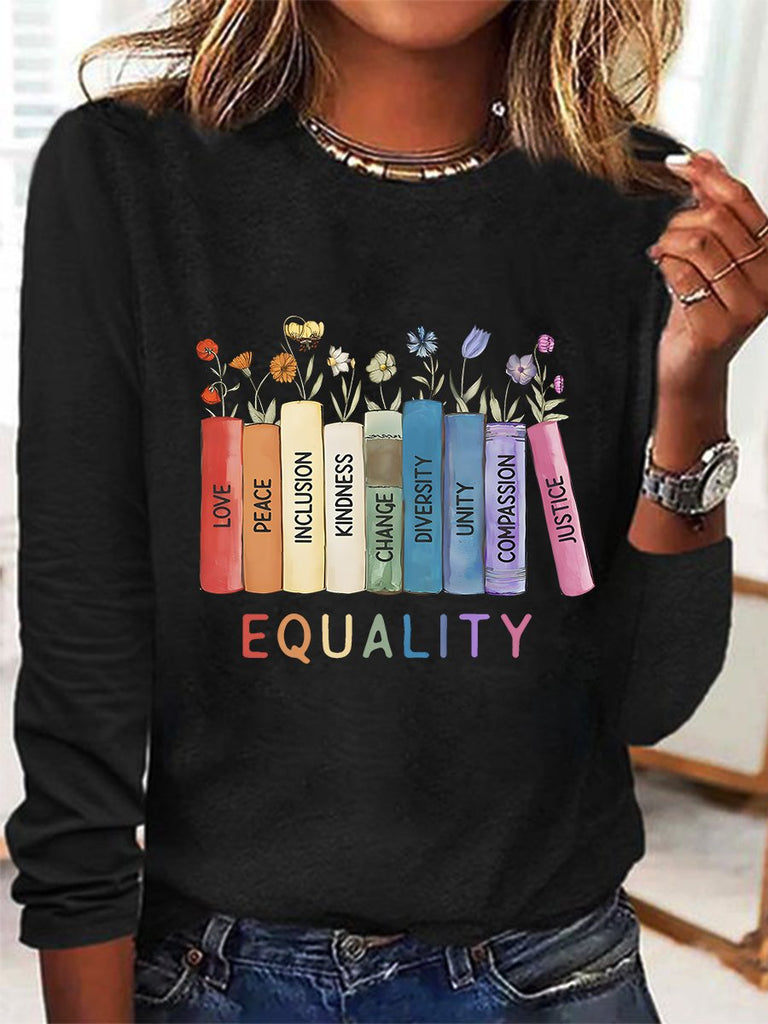 Fashion Crew Neck Long Sleeve Floral Casual Regular T-Shirt