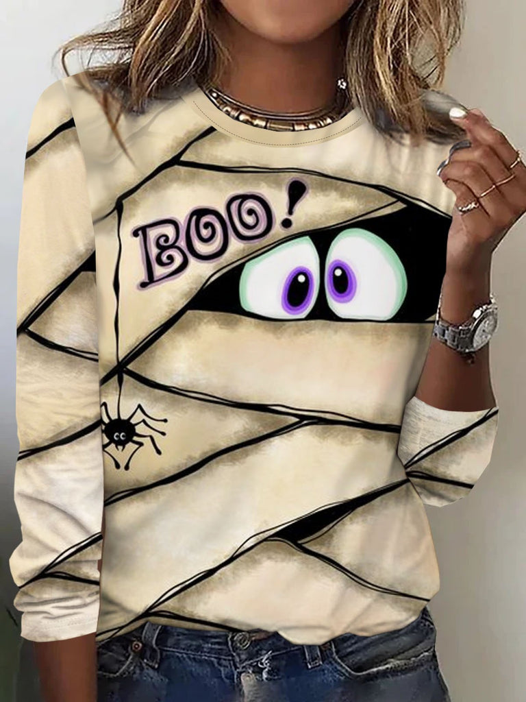 Fashion Crew Neck Long Sleeve Halloween Casual Regular T-Shirt