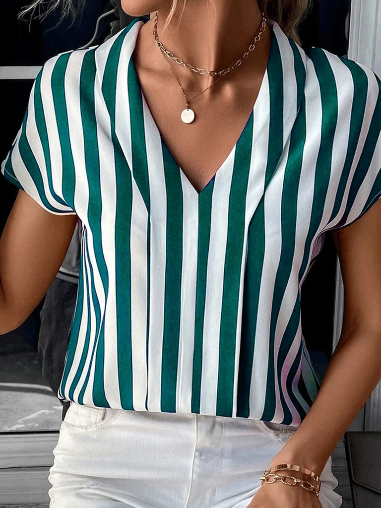 Stripe-Blue Plus Size Blouses
