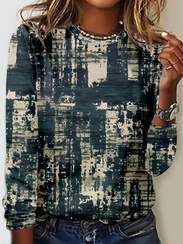 Casual Crew Neck Long Sleeve Ethnic Fashion Regular T-Shirt