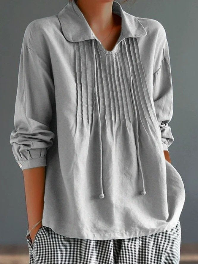 Fashion Long Sleeve Notched Floral Loose Regular Blouse