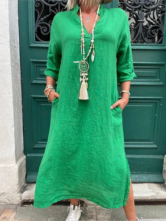 Fashion Long Sleeve Stand Collar Striped Maxi Dress