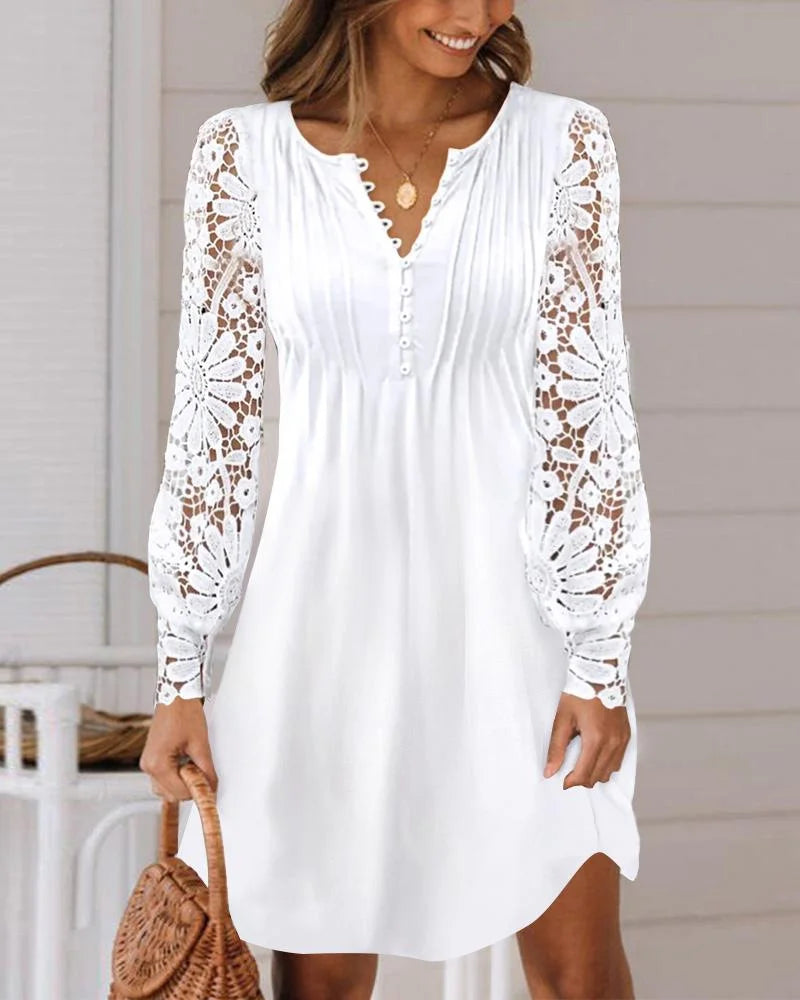 Plus Size Fashion V Neck Long Sleeve Plain Lace Maxi Dress