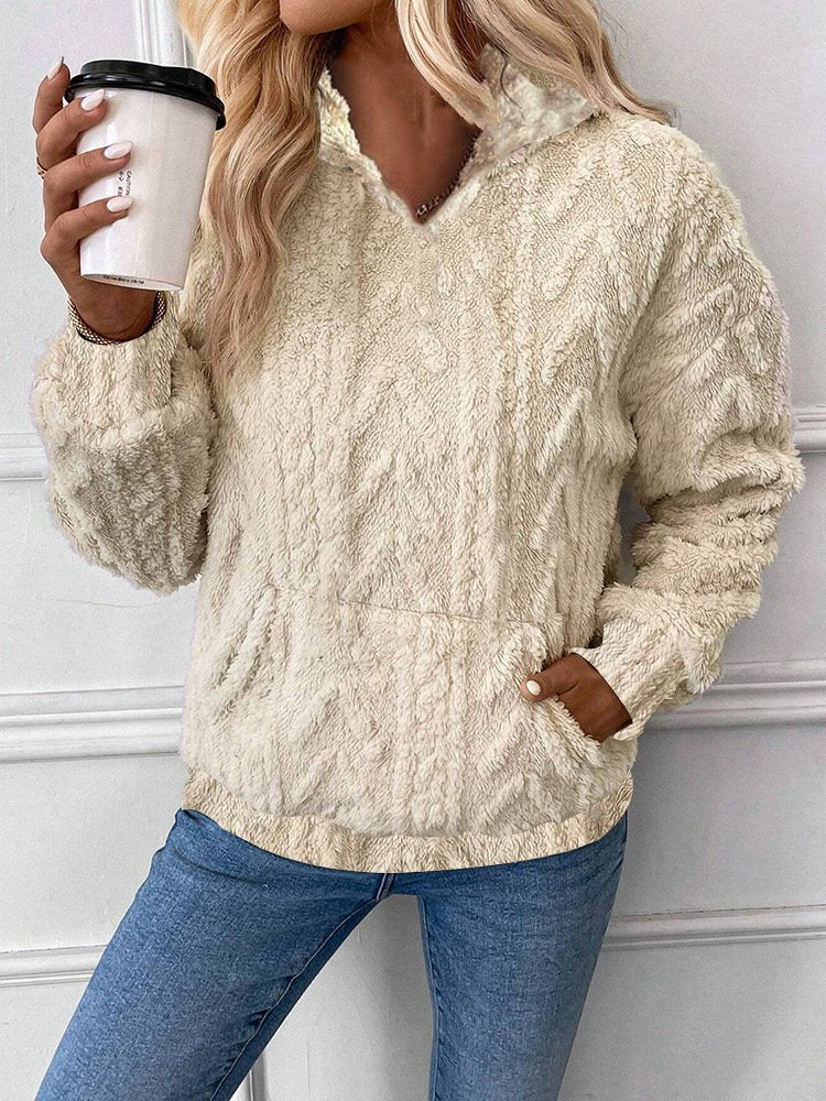 Fashion V Neck Long Sleeve Ribbed Regular Sweatshirt