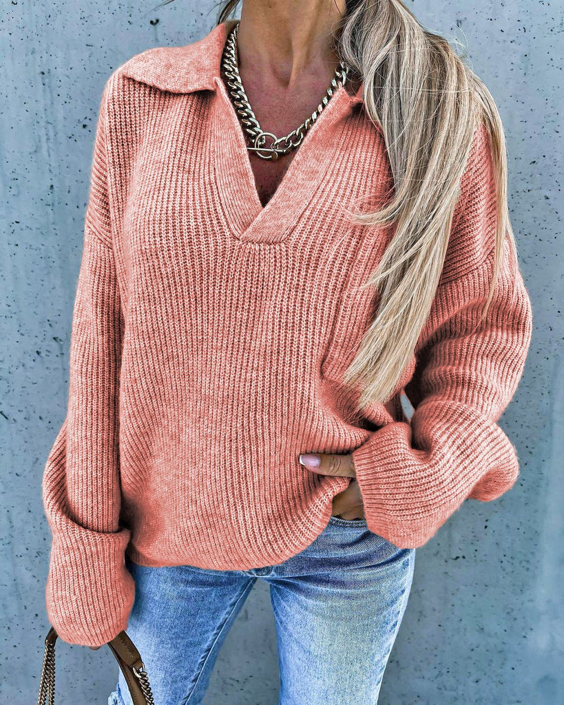 Fashion Long Sleeve Shawl Collar Plain Loose Regular Sweater