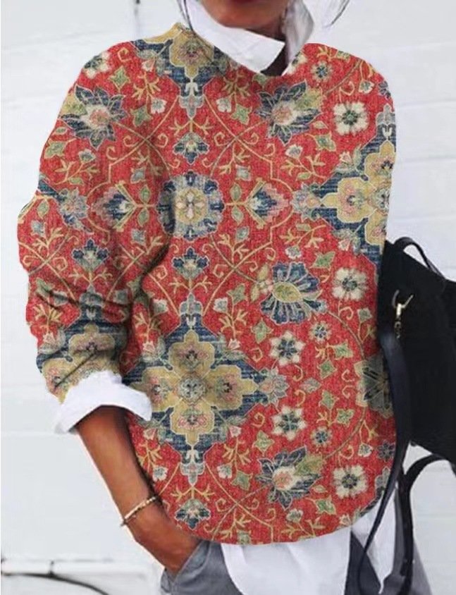 Casual Crew Neck Long Sleeve Floral Zipper Fashion Regular Sweatshirt