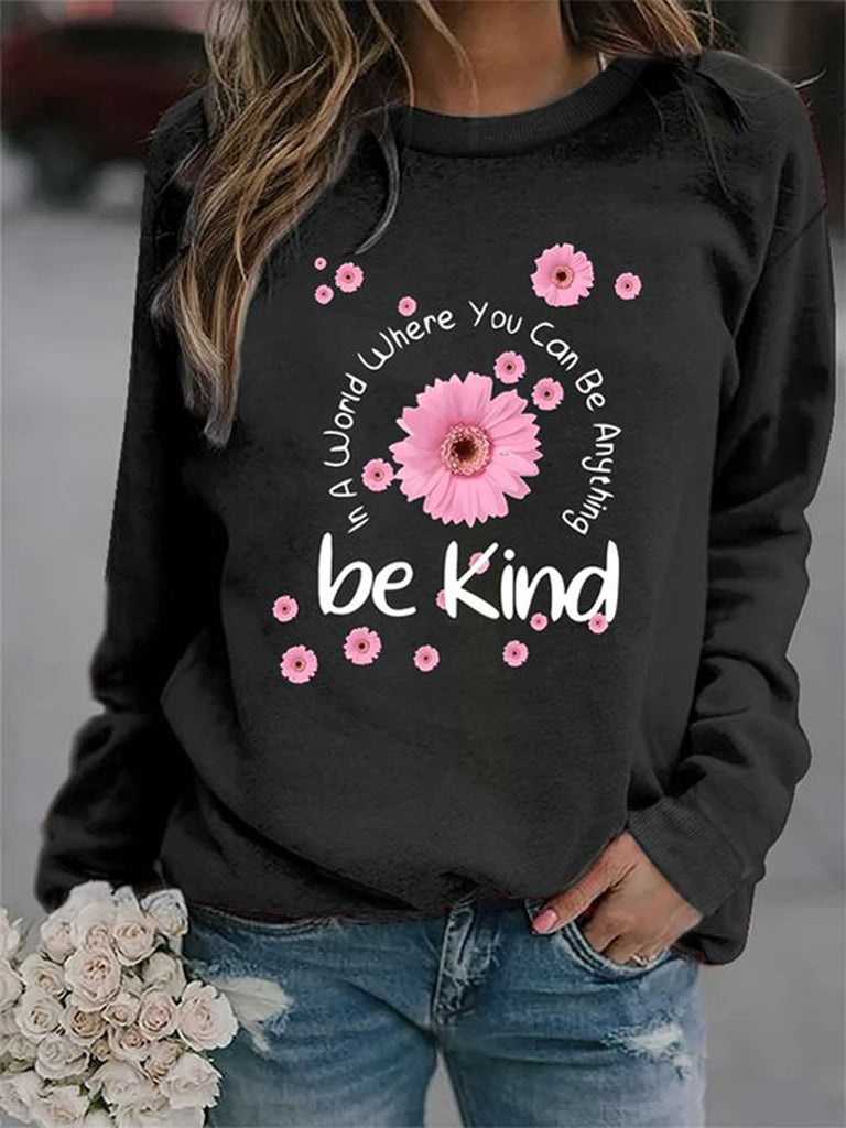 Casual Crew Neck Long Sleeve Floral Text Letters Fashion Regular Sweatshirt